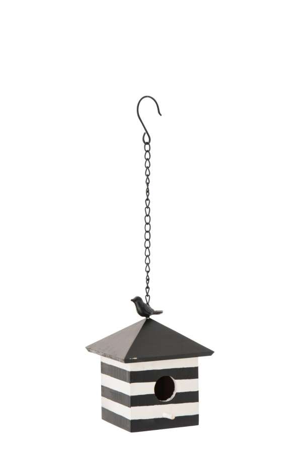 BIRDHOUSE STRIPED WOOD BLACK/WHITE