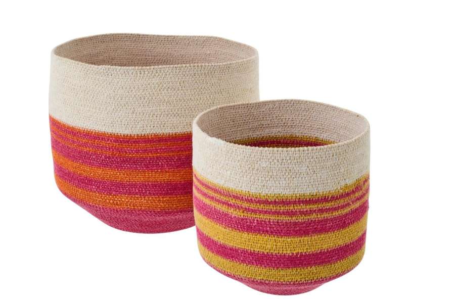 SET OF 2 BASKET STRIPED SEAGRASS MULTI