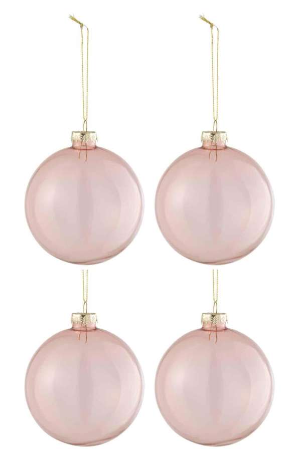 BOX OF 4 CHRISTMAS BAUBLES REGULAR TRANSPARENT LIGHT PINK MEDIUM
