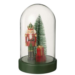 DECORATIVE BELL JAR LED NUTCRACKER + TREE + GIFTS LIMEPOWDER CHRISTMAS RED/DARK GREEN