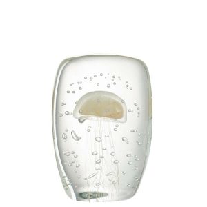 PAPERWEIGHT CALYPSO SQUARE GLASS TRANSPARENT/BEIGE LARGE