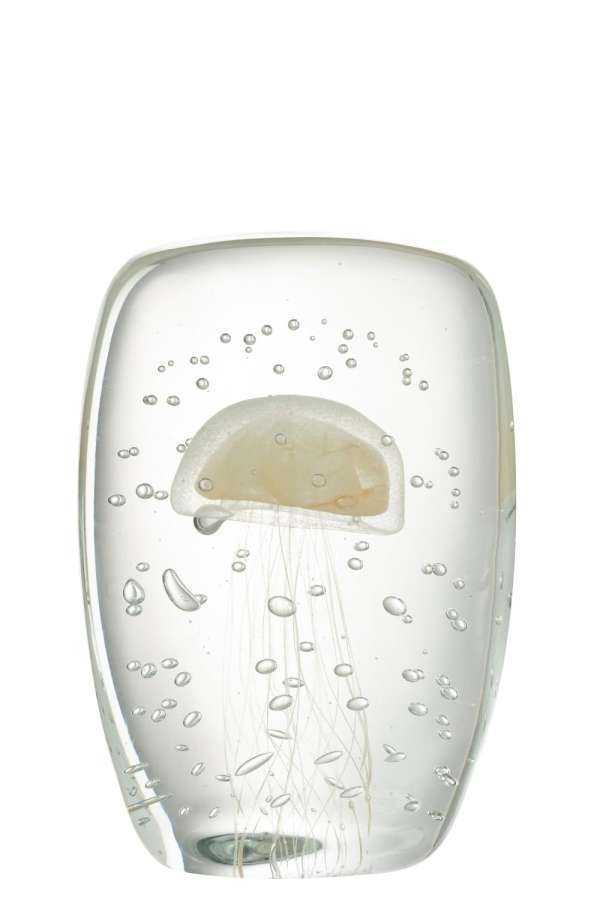 PAPERWEIGHT CALYPSO SQUARE GLASS TRANSPARENT/BEIGE LARGE