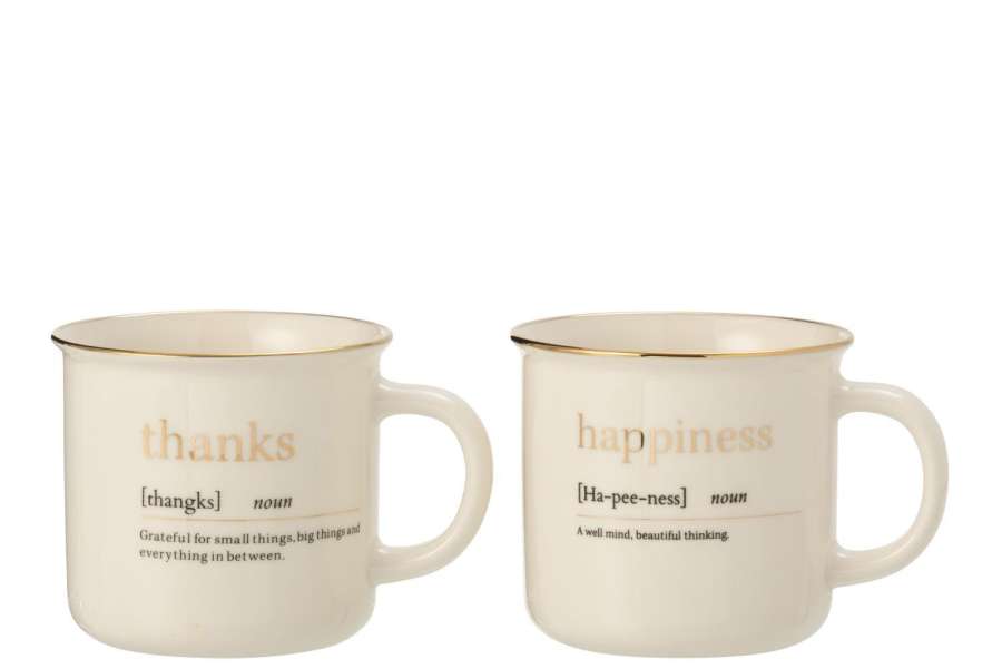 MUG MESSAGE HAPPINESS THANKS CERAMIC GOLD ASSORTMENT OF 2