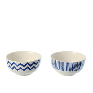 BOX OF 2 BOWL STRIPED PORCELAIN BLUE/WHITE