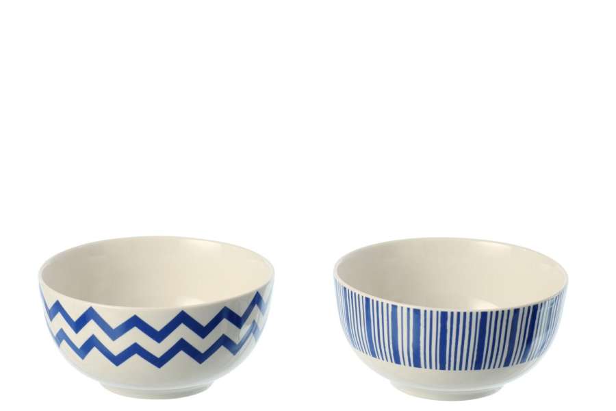 BOX OF 2 BOWL STRIPED PORCELAIN BLUE/WHITE