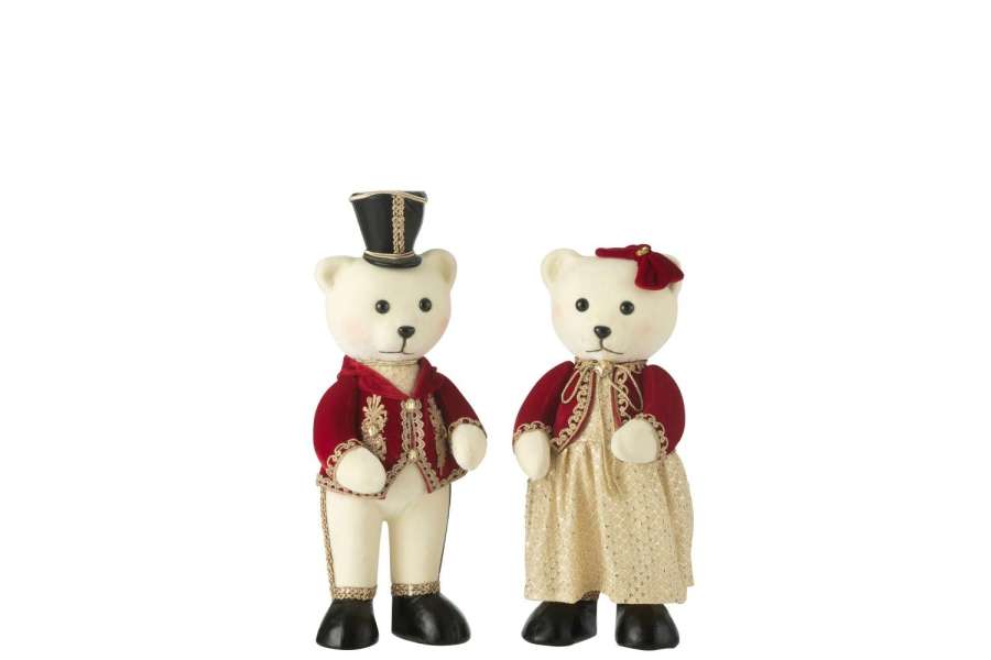 BEAR STANDING BOY/GIRL POLYFOAM/TEXTILE RED/GOLD SMALL ASSORTMENT OF 2