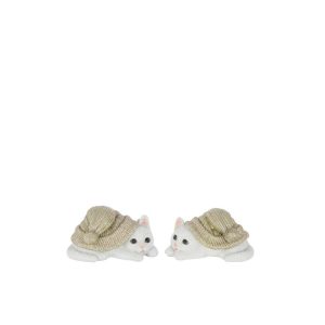 CAT HAT POLYRESIN GREY-GREEN/WHITE SMALL ASSORTMENT OF 2