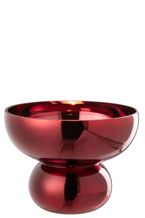 BOWL ROUNDED FOOT GLASS DARK RED