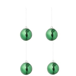 BOX OF 4 CHRISTMAS BAUBLE MIRROR GLASS GREEN SMALL