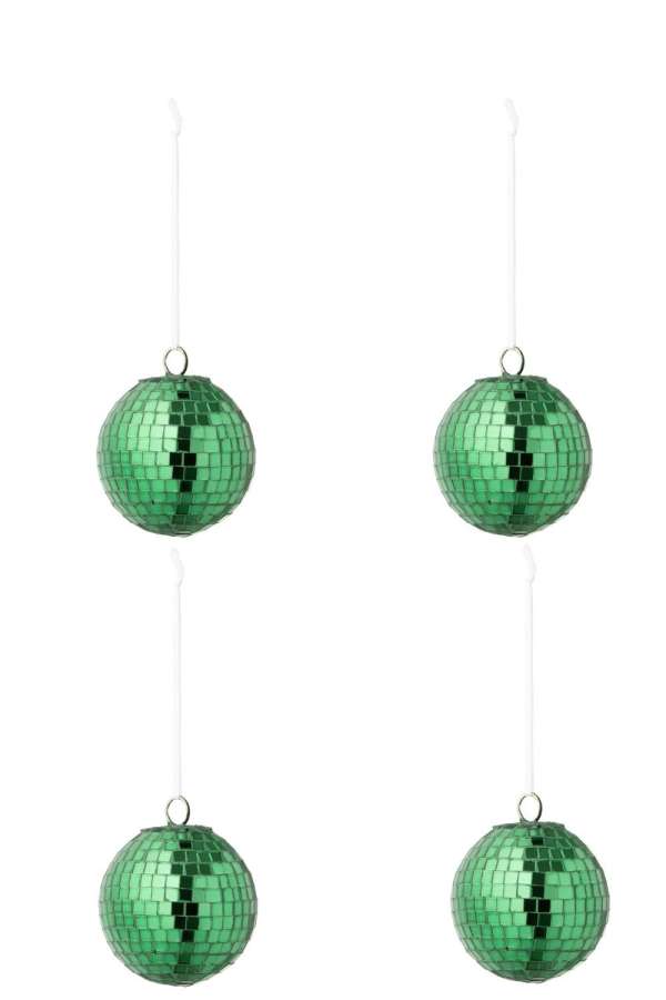 BOX OF 4 CHRISTMAS BAUBLE MIRROR GLASS GREEN SMALL
