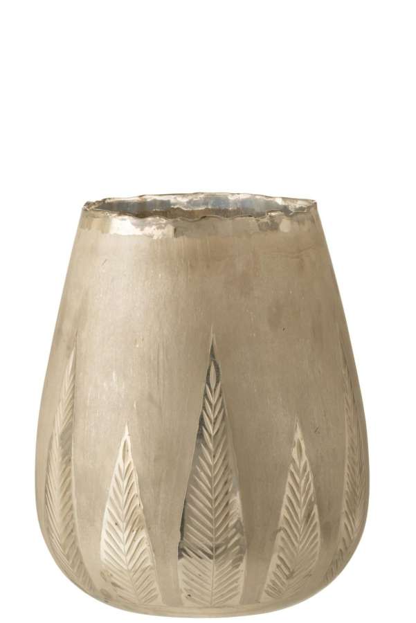 TEALIGHT HOLDER LEAF ROUND GLASS SILVER LARGE