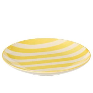PLATE STRIPED STONEWARE YELLOW/WHITE
