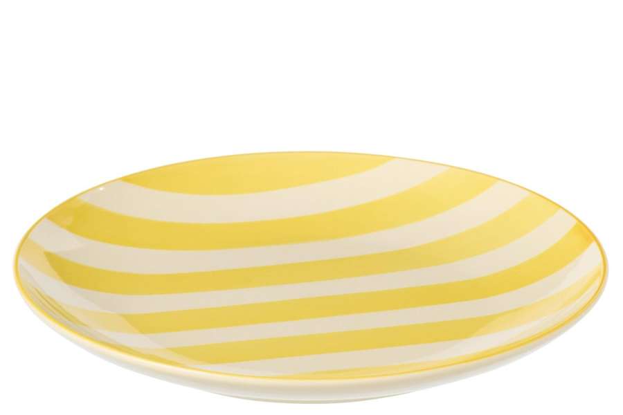 PLATE STRIPED STONEWARE YELLOW/WHITE