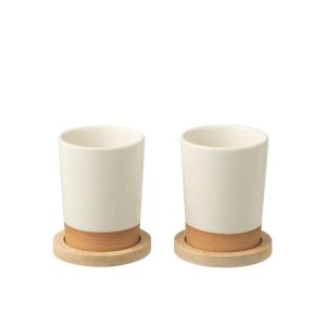 BOX OF 2  CUPS+BAMBOO BAS CERAMICS WHITE/NATURAL