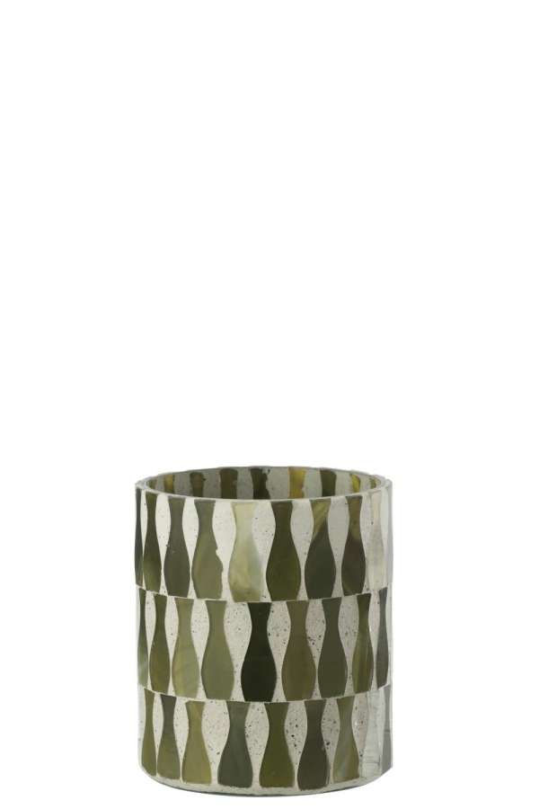 CANDLE HOLDER GLASS OLIVE/WHITE MEDIUM