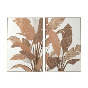 WALL DECORATION WOOD CARVED PINEWOOD BROWN/OFF-WHITE ASSORTMENT OF 2