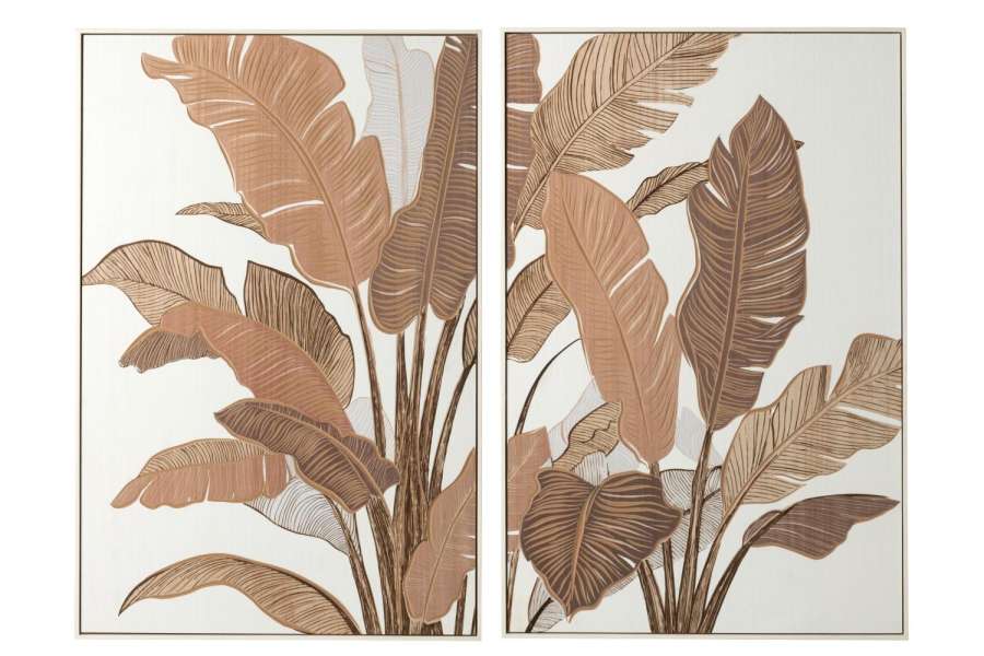 WALL DECORATION WOOD CARVED PINEWOOD BROWN/OFF-WHITE ASSORTMENT OF 2