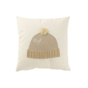 CUSHION BEANIE LET'S GET COZY COTTON WHITE/BEIGE
