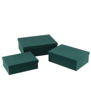 SET OF 3 BOX RECTANGLE VELVET PAPER GREEN