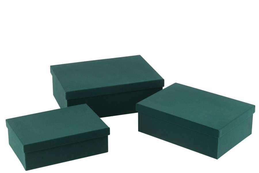 SET OF 3 BOX RECTANGLE VELVET PAPER GREEN