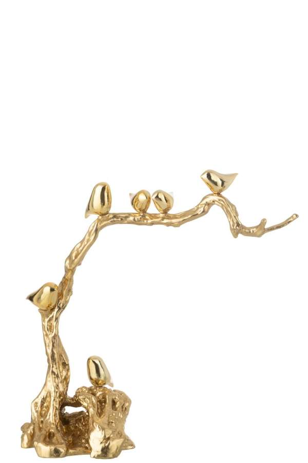 BIRD ON BRANCH POLYRESIN GOLD COLORED LARGE