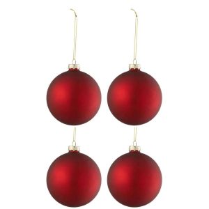 BOX OF 4 CHRISTMAS BAUBLES REGULAR GLASS MATTE RED MEDIUM