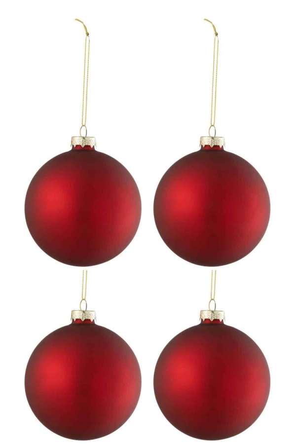 BOX OF 4 CHRISTMAS BAUBLES REGULAR GLASS MATTE RED MEDIUM