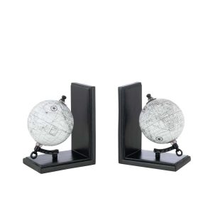 BOOKEND WORLD GLOBE WOOD GREY/BLACK