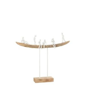 PEOPLE ON BENCH WOOD METAL WHITE NATURAL LARGE