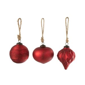 CHRISTMAS BAUBLE OXYDISED GLASS RED LARGE ASSORTMENT OF 3