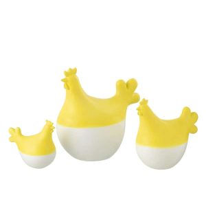 SET OF 3 ROOSTERS POLYRESIN WHITE/YELLOW