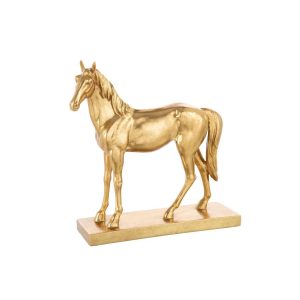 HORSE ON BASE POLYRESIN GOLD COLORED LARGE