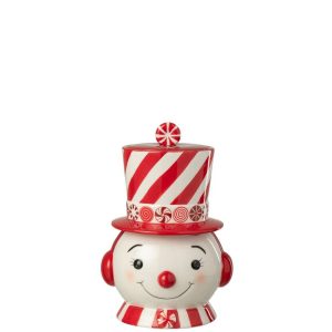 JAR DECORATIVE SNOWMAN + HAT DOLOMITE CHRISTMAS RED/WHITE