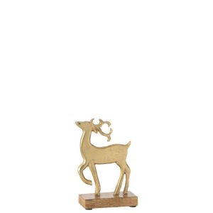 REINDEER ON BASE ALUMINIUM/WOOD GOLD SMALL