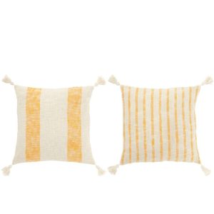 CUSHION SQUARE STRIPES+TASSELS COTTON WHITE/ORANGE ASSORTMENT OF 2