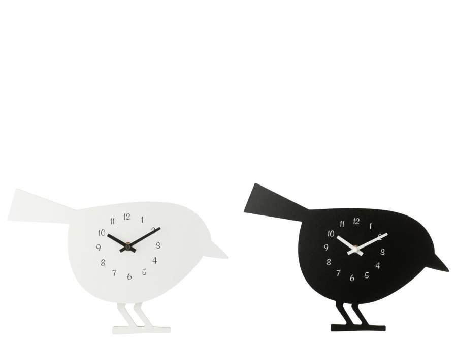 WALL CLOCK BIRD MDF BLACK/WHITE ASSORTMENT OF 2