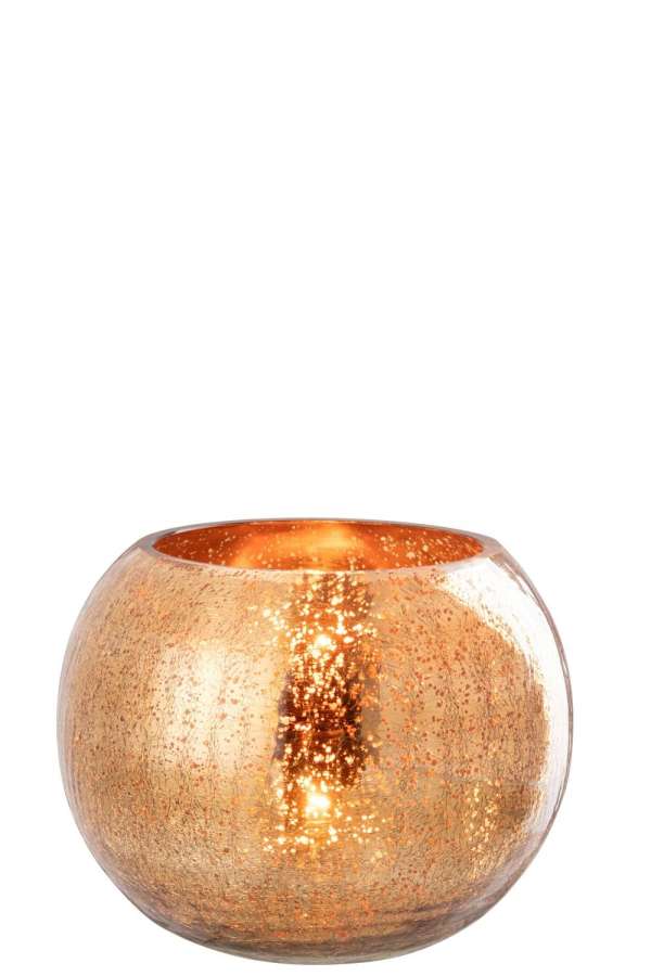 TEALIGHT HOLDER BALL CRAQUELURE GLASS DARK GOLD LARGE