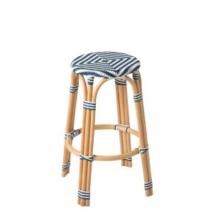STOOL GEO RATTAN BLUE/WHITE