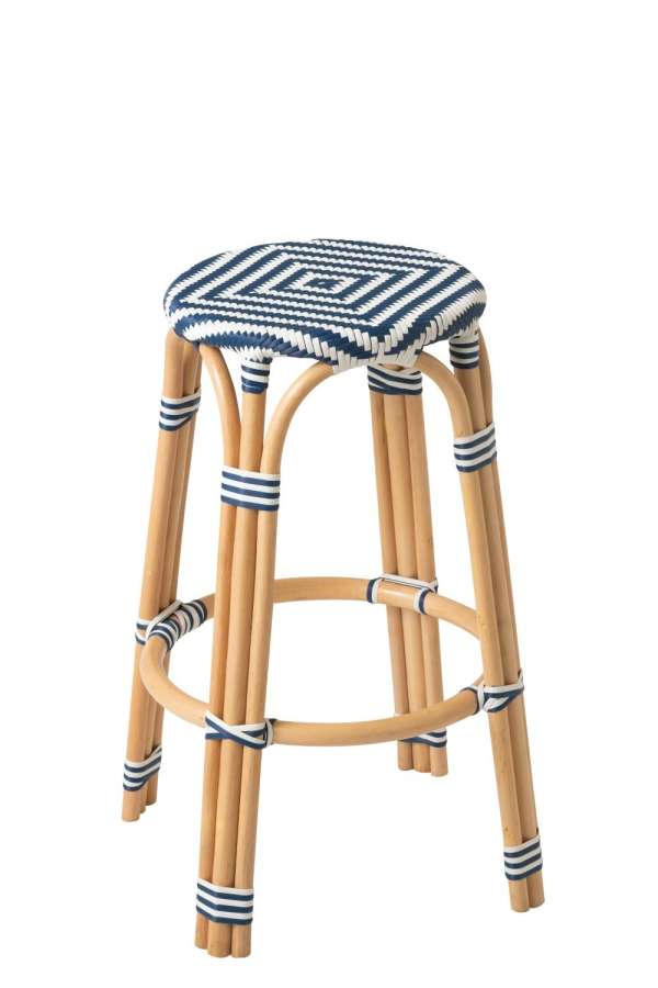 STOOL GEO RATTAN BLUE/WHITE