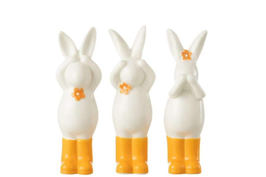 RABBIT SEE/HEAR/SPEAK PORCELAIN ORANGE/WHITE ASSORTMENT OF 3