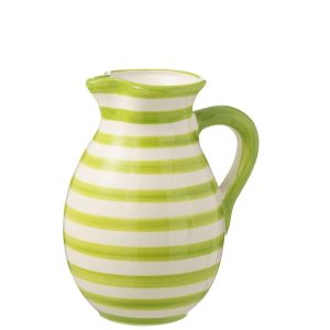 PITCHER GRANADA STRIPES CERAMIC WHITE/GREEN LARGE