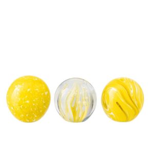 PAPERWEIGHT BALL GLASS YELLOW/TRANSPARENT SMALL ASSORTMENT OF 3