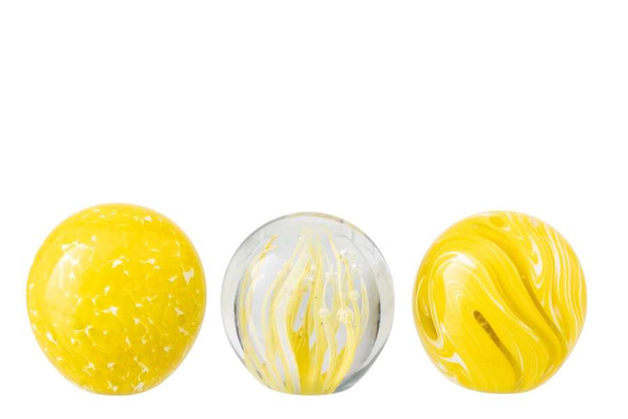 PAPERWEIGHT BALL GLASS YELLOW/TRANSPARENT SMALL ASSORTMENT OF 3