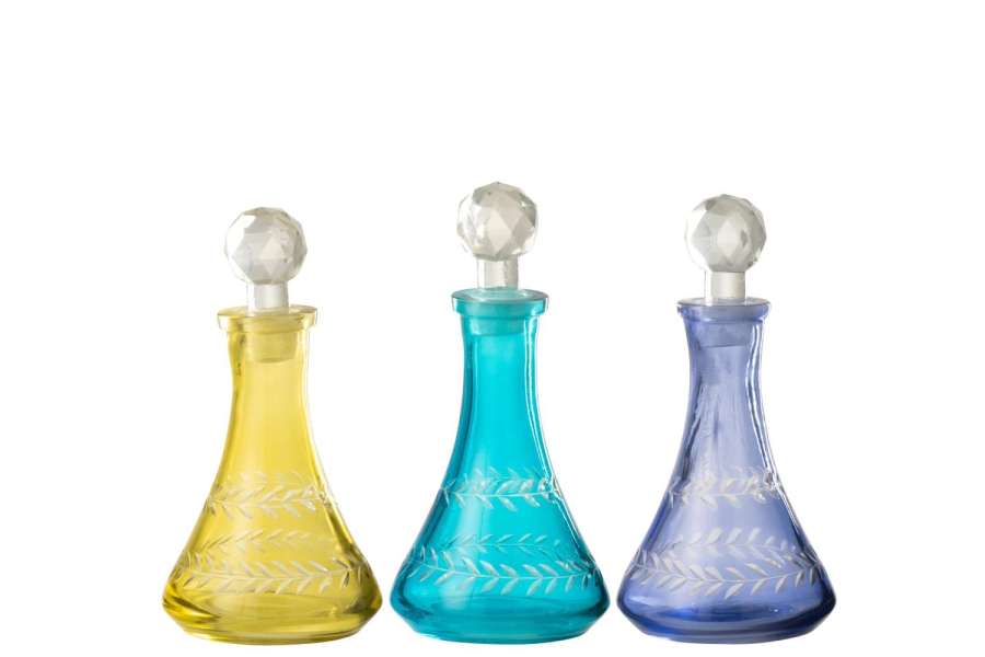 DECORATIVE BOTTLES TARIFA GLASS MIX MEDIUM ASSORTMENT OF 3