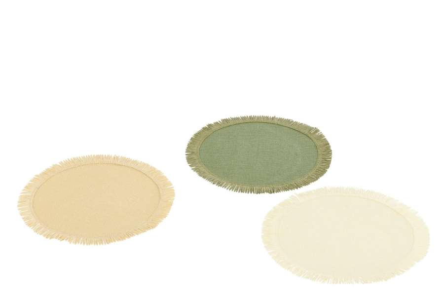 PLACEMAT ROUND PAPER GREEN/ECRU ASSORTMENT OF 3