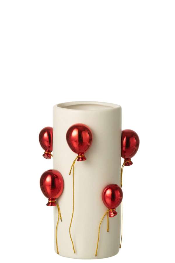 VASE BALLOON CERAMIC WHITE/CHRISTMAS RED SMALL
