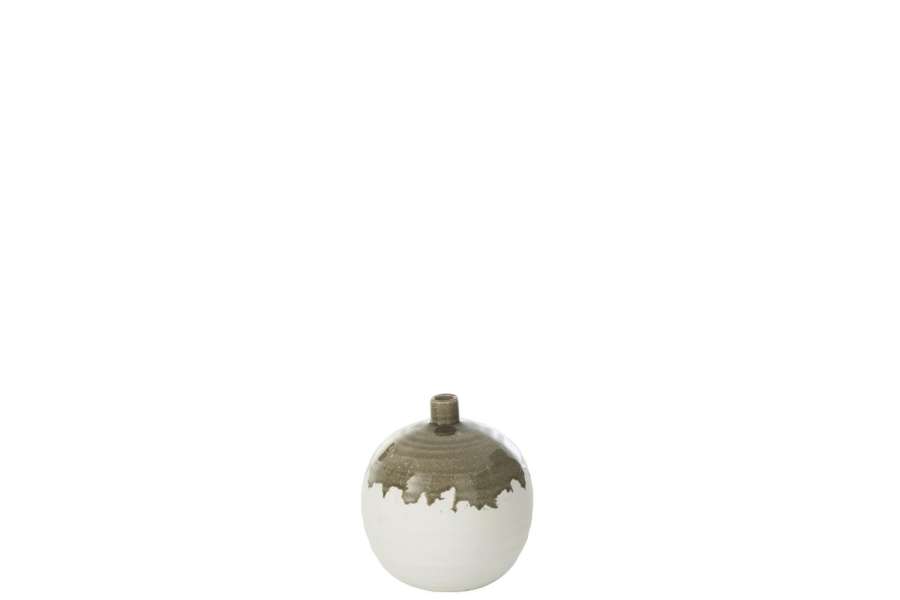 VASE OLEA BOTTLE ROUND  OLIVE GREEN/WHITE