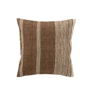 CUSHION SQUARE STRIPED WOOL DARK BROWN/ECRU