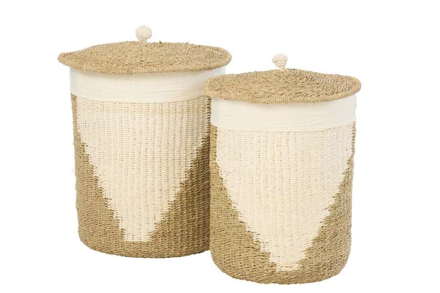 SET OF 2 BASKET +  LID PAPER WHITE/NATURAL