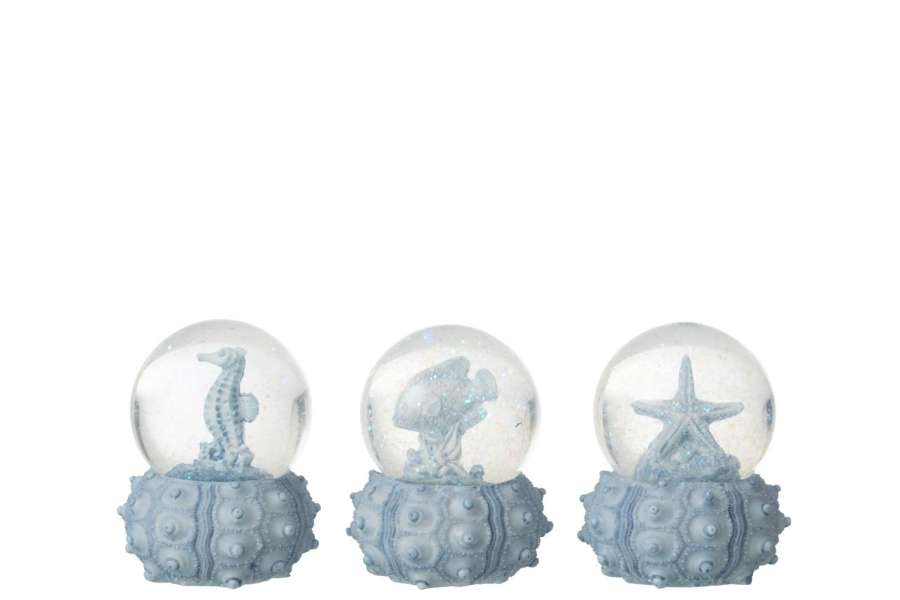 WATER GLOBE SEA POLYRESIN LIGHT BLUE SMALL ASSORTMENT OF 3